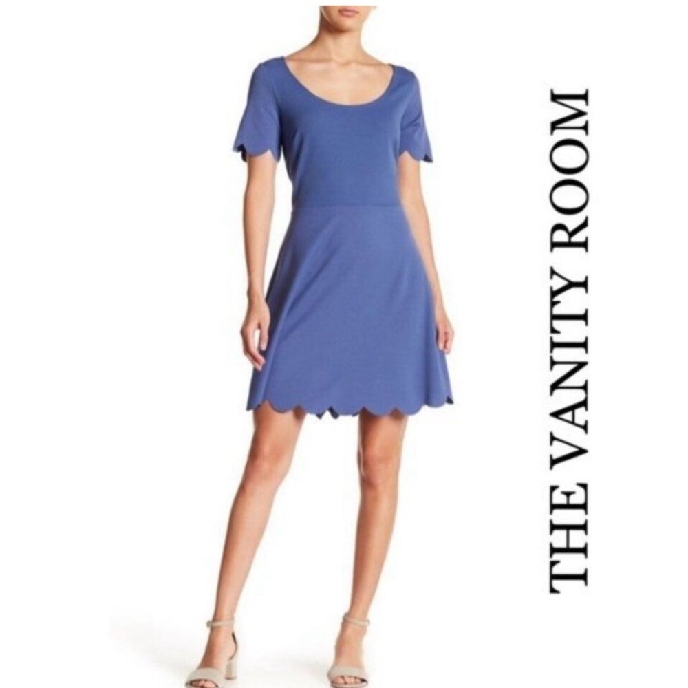 The Vanity Room Blue Flutter Sleeve A-Line Dress
